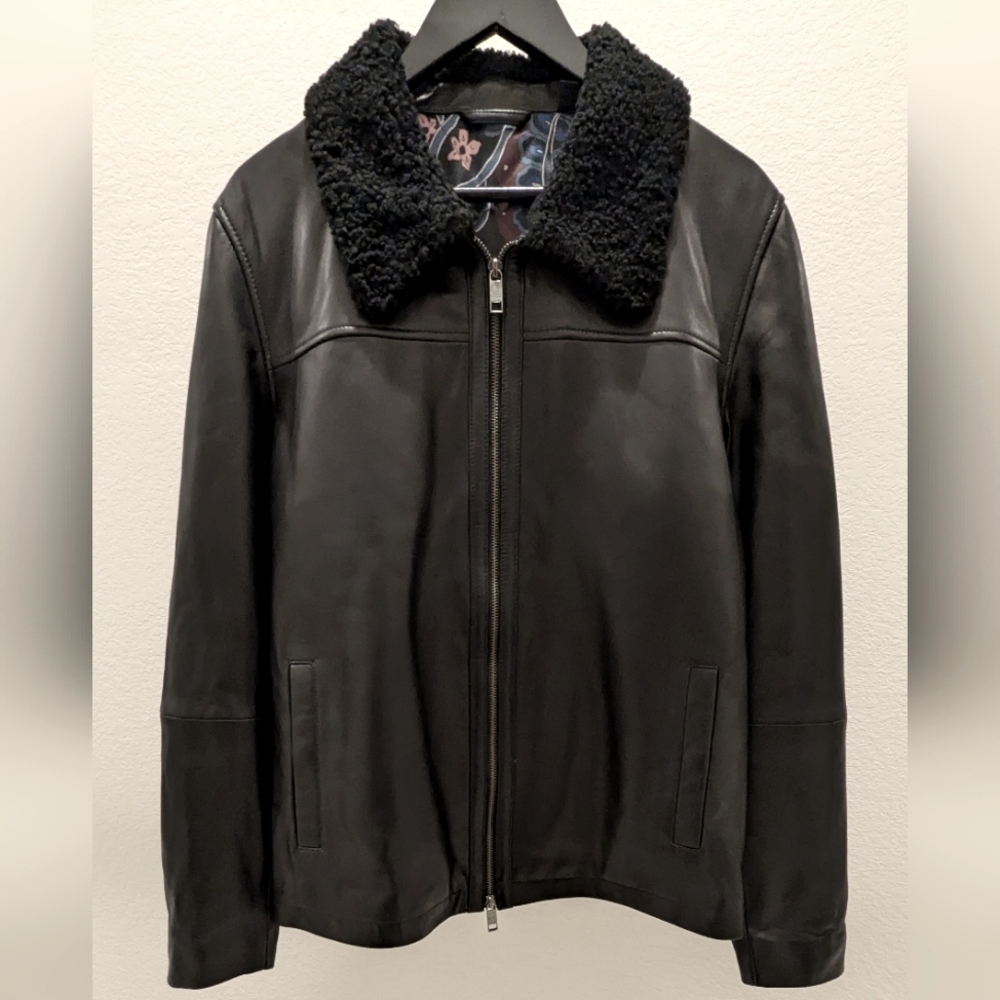 Men's Ted Baker Reegis Shearling-Trim Leather Jacket - Size 4